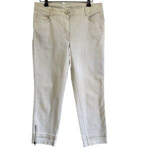 Bianca Denver Womens Off-White Cotton Studded Zipped Ankle Cropped Jeans Sz 8/38